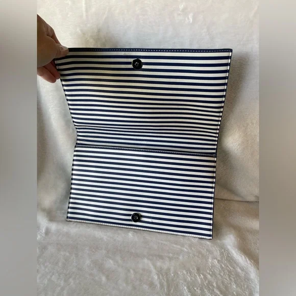 Express Bejeweled Blue and White Stripe Envelope Clutch Bag - Picture 8 of 12